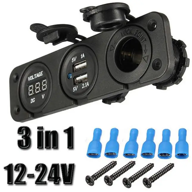 

Durable 12V/24V Car Blue Dual USB Charger Adapter Digital Voltmeter Cigarette Lighter Socket LED Light Power Outlet