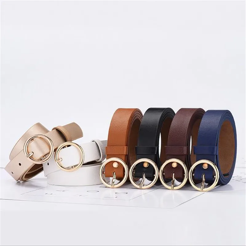 Женский винтажный ремень из ПУ кожи с круглой пряжкой Модный повседневный пояс |