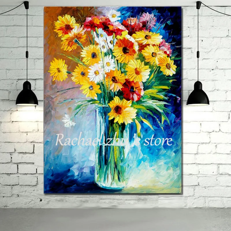 Ручная роспись Абстрактная палитра нож Цветочная картина маслом на холсте