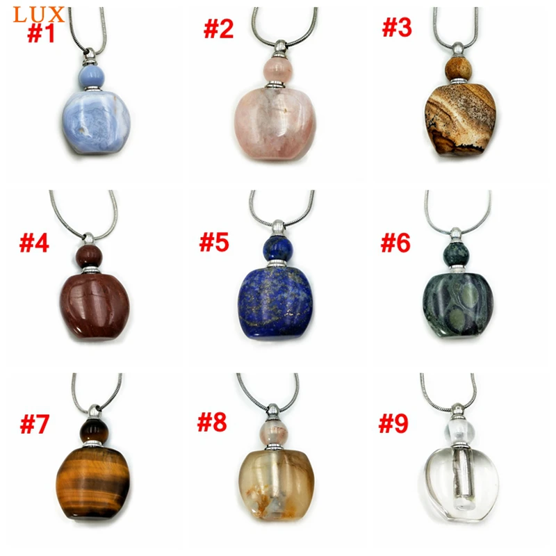 

Rose Quartzs Perfume Bottle Pendant Necklace natural gems stone Crown Chakra Magical Medicine Bottle Essential Oils Diffuser