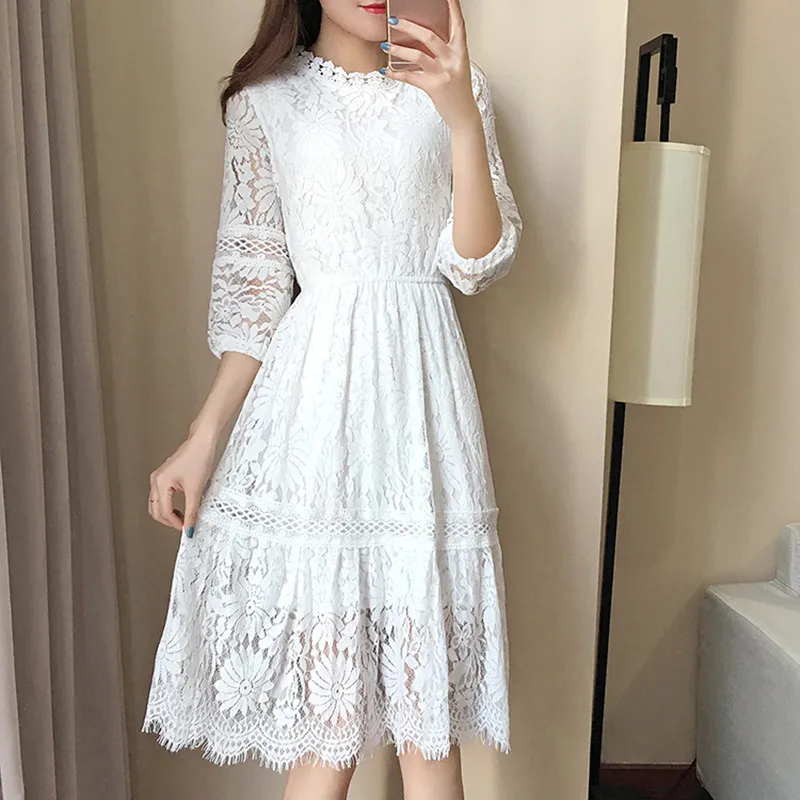 2019 Новое Женское летнее платье Vestidos одежда модный Досуг тонкая талия кружева