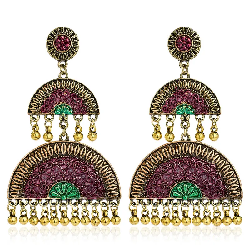 SHUANGR цыганские украшения индийские Jhumka длинные маленькие колокольчики серьги с кисточками античный этнический многоцветный висячие серьги вrincos бижутерия
