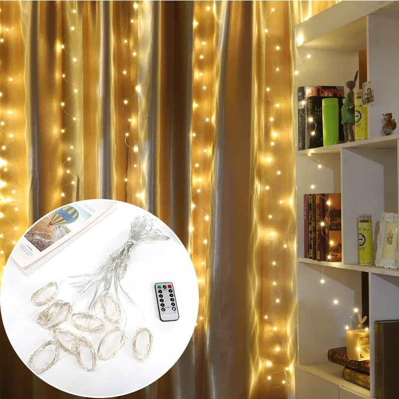 

Yijinsky 3M*3M LED Copper Wire Curtain Lights USB Wareproof for Christmas Wedding Holiday Outdoor Indoor Garden Decoracion