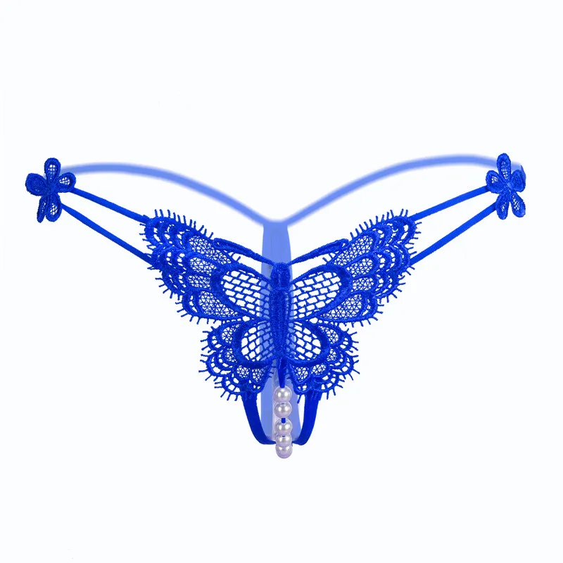 BLUE Стиль, сексуальные стринги и стринги, женские кружевные прозрачные сексуальные жемчужные трусики, нижнее белье для женщин - Цвет: BLUE