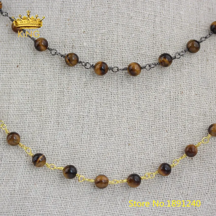 

5meter Round Beads Chains Findings,Natural Stones Loose Beads Wire Wrapped Plated Gold Beaded Chains