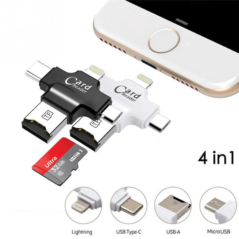 Кардридер 4 в 1 адаптер Micro USB Type C кардридер SD для iPhone / iPad Smart OTG | Компьютеры и офис