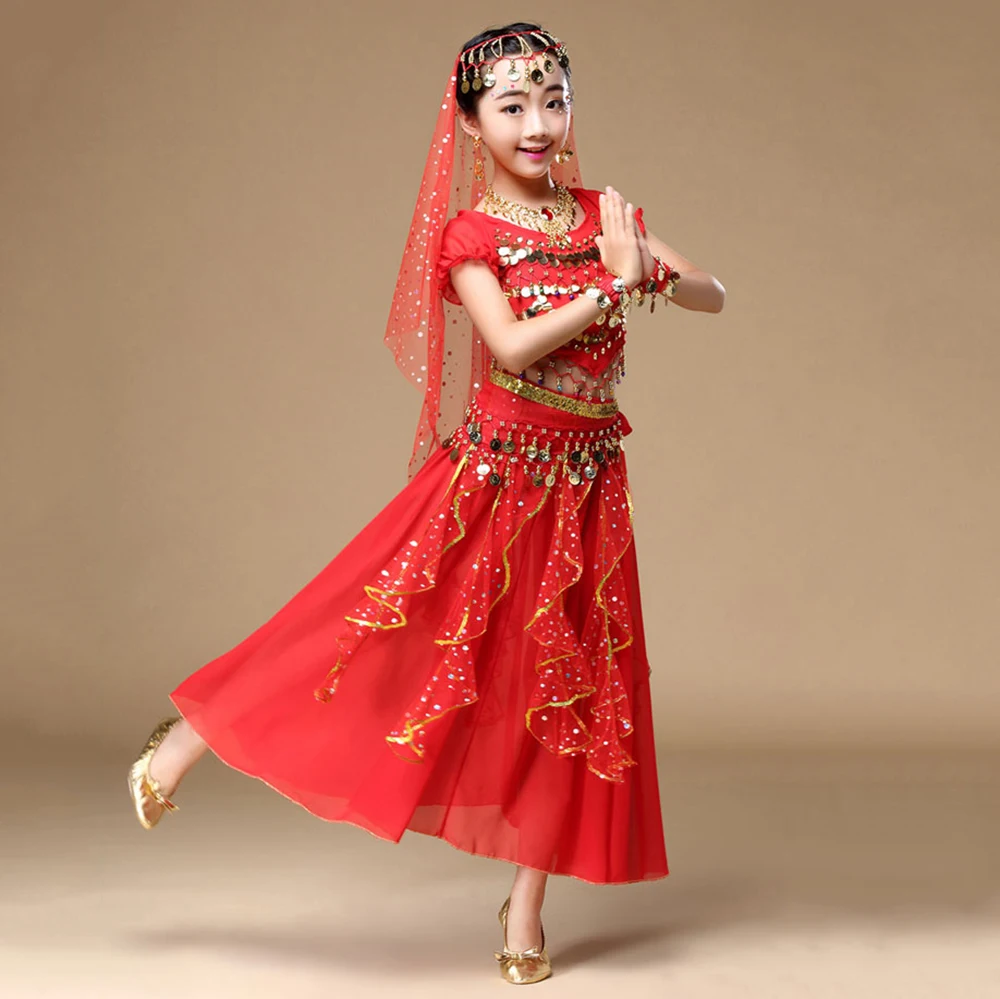 2018 Детские костюмы для танца живота девочек комплект из 2 предметов 5 шт. цветов