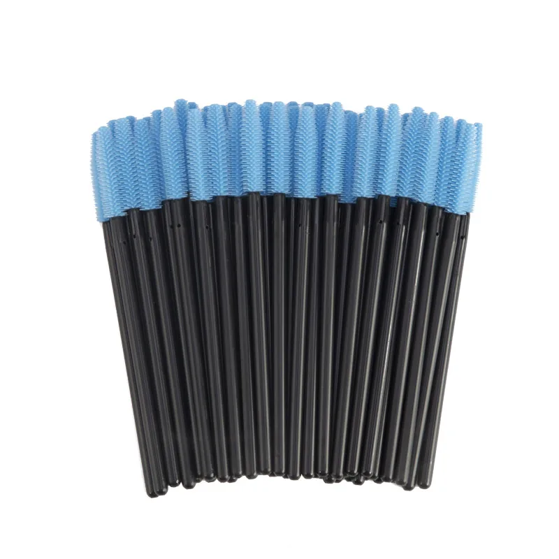 Black-Light Blue 50 шт./лот, одноразовая силиконовая ресница, расческа для туши, палочки для наращивания ресниц, индивидуальный аппликатор, инструмент для макияжа глаз - Handle Color: Black-Light Blue