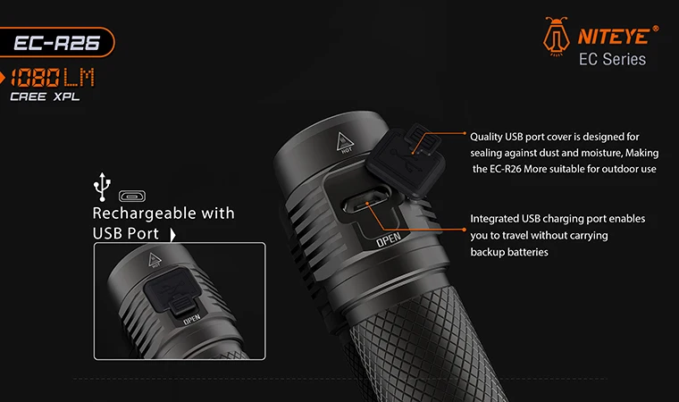 Jetbeam Niteye EC-R26 фонарь EDC Cree XP-L Led 1080 люмен 4 модели функция памяти боковой переключатель 18650 фонарик