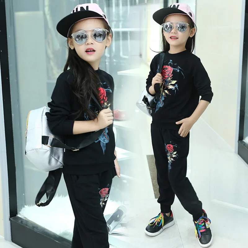 Комплекты одежды для девочек хлопковая детская одежда с розами футболка