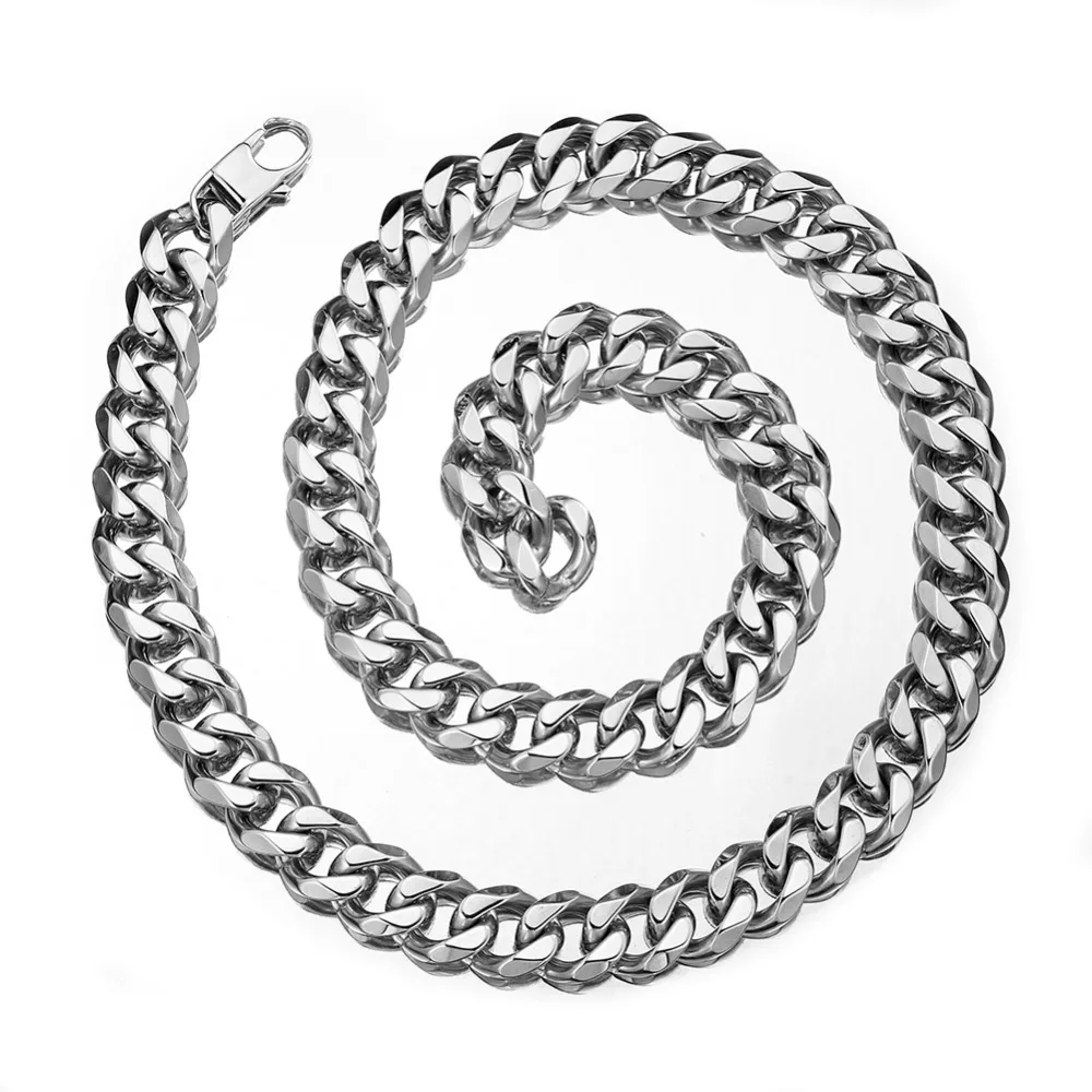 Ожерелье из нержавеющей стали Miami Hip Hop Rapper с регулируемым замком и цепочкой из ромбовидных звеньев 13/15/17/19 мм для мужчин.