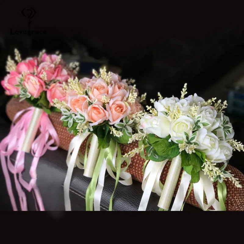 Фото Lovegrace Свадебный букет шелковых роз подружек невесты свадебные букеты белые розовые Искусственные цветы товары для свадьбы украшение для дома №2