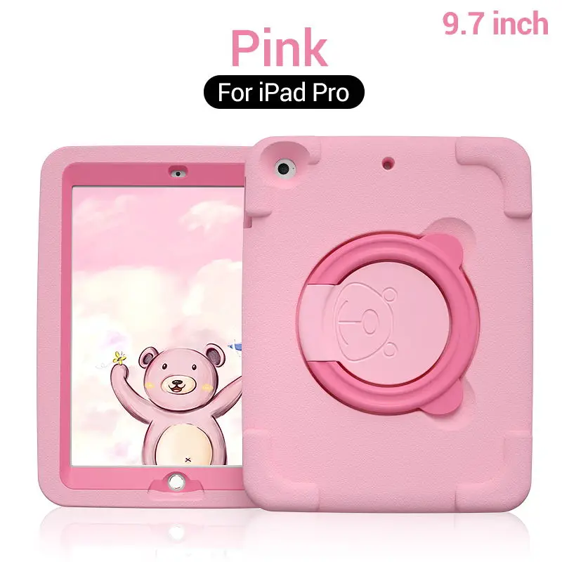 PZOZ Mooie veilige hoes voor iPad Air 2 Pro 9.7 inch Mini 1 2 3 4 5 Houder EVA hoes Druppelbestendig Schokbestendig Kinderen Zacht Niet-toxisch Kindercasus Stentkoffer Vouw Folio Koffer Beschermend omhulsel - Цвет: Pro 9.7 Pink
