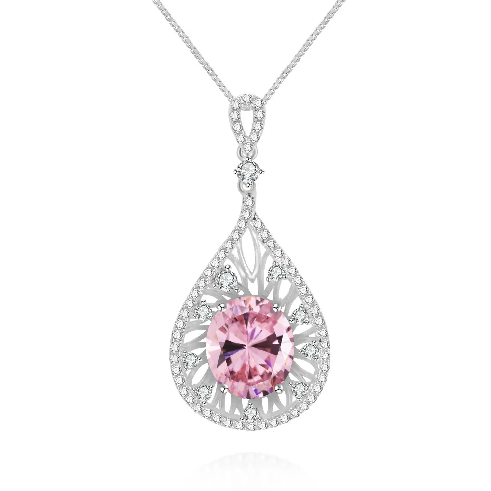 Pink Wong Rain Винтаж стерлингового серебра 925 Изумрудный камень кулон из белого золота ожерелье вечерние ювелирные изделия для вечернего наряда женские подарки оптом - Цвет камня: Pink