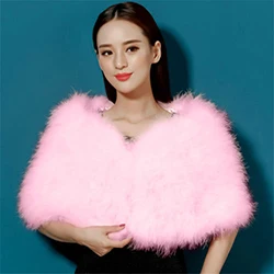 A style Pink Белые Меховые болеро из страусиных перьев для женщин, свадебные вечерние меховые накидки, накидка для свадьбы, Болеро для невесты, зимние Болеро для свадебной вечеринки - Цвет: A style Pink