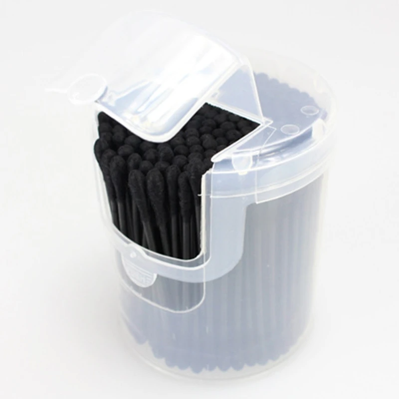 

200Pcs Activated Black Anti-bacterial Cotton Swab Ear Buds Double Head Cleaning