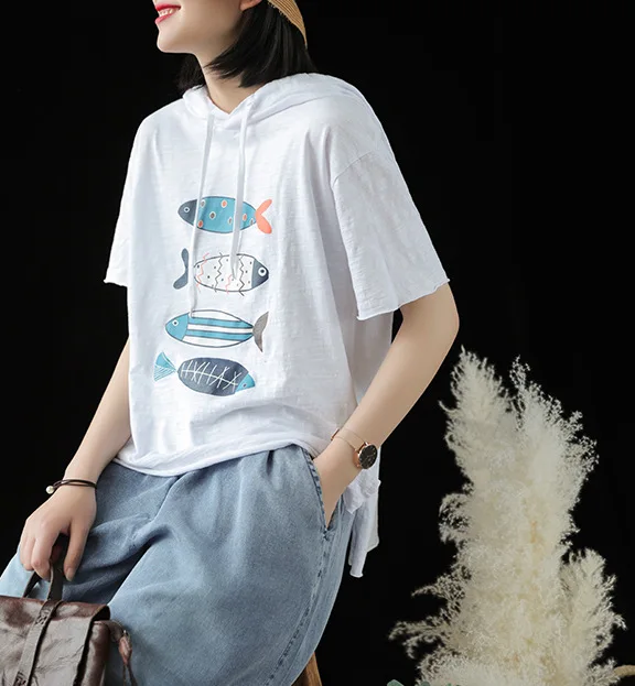 2019 летние топы с капюшоном и принтом повседневные винтажные бамбуковые