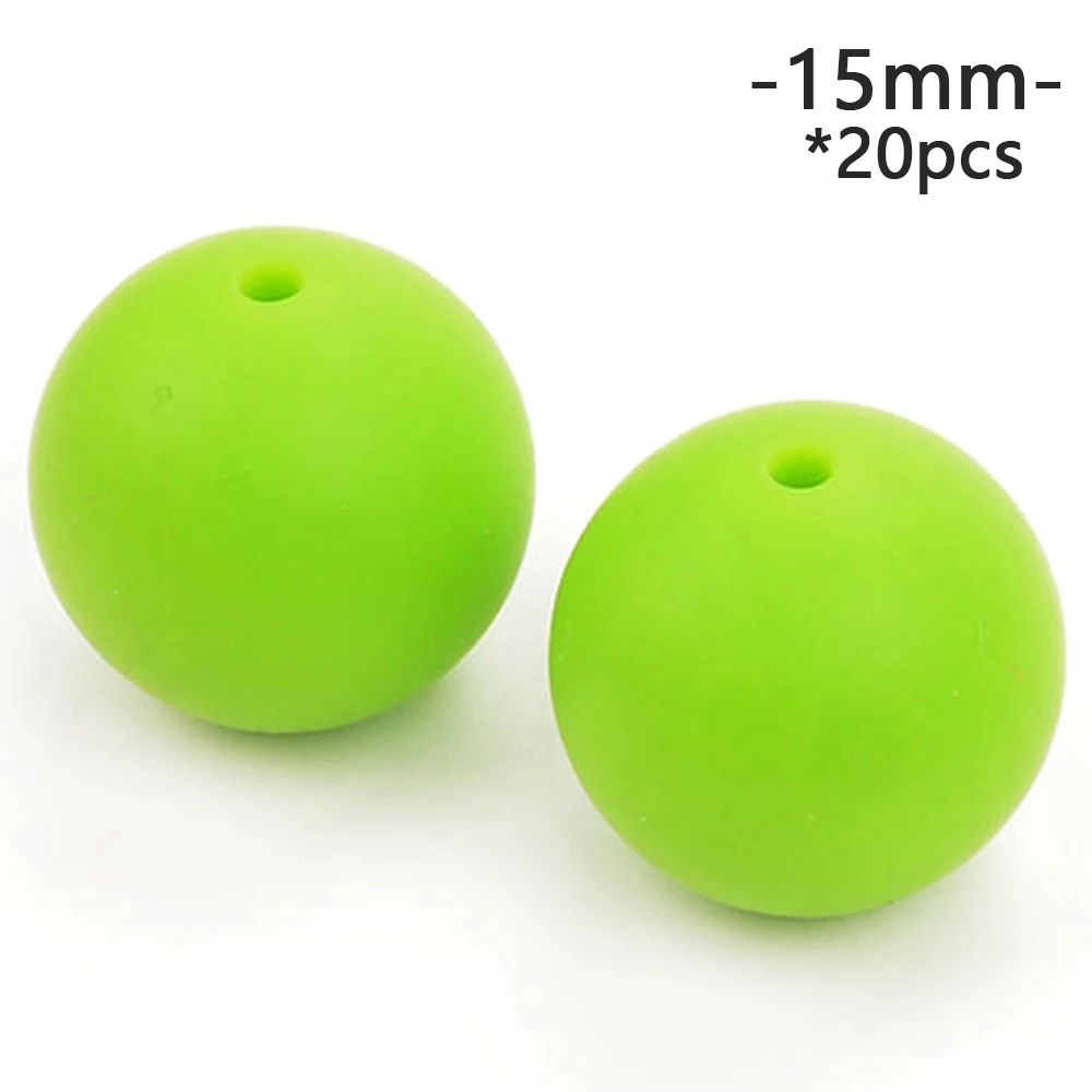 Chartreuse LOFCA 15mm 20pcs/lot Silicone Loose Beads Safe Teether Round Baby Teething Beads DIY Chewable Colorful Teething For Infant - Цвет: Chartreuse