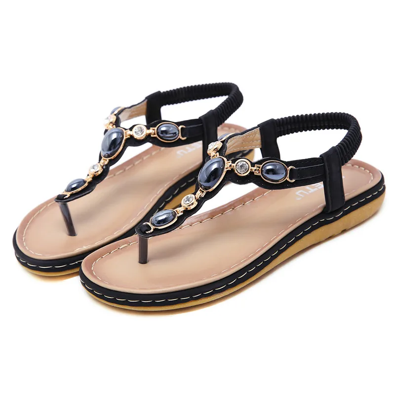 Женские пляжные сандалии со стразами летние лаконичные шлепанцы на плоской