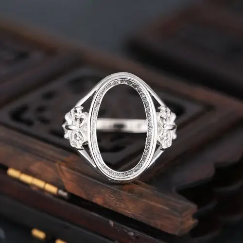 Engagement Wedding Semi Mount Ring Sterling Silver 925 fit 11x18mm Oval Cabochon Amber Opal Garnet Jewelry Setting Adjustable | Украшения и