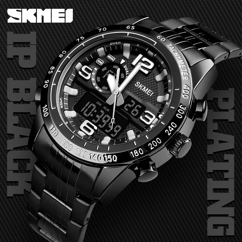 SKMEI Luxury Brand Military Waterproof Watch Men Stainless Steel Sport Digital Fashion Quartz Countdown Wristwatch Clock Relogio | Наручные