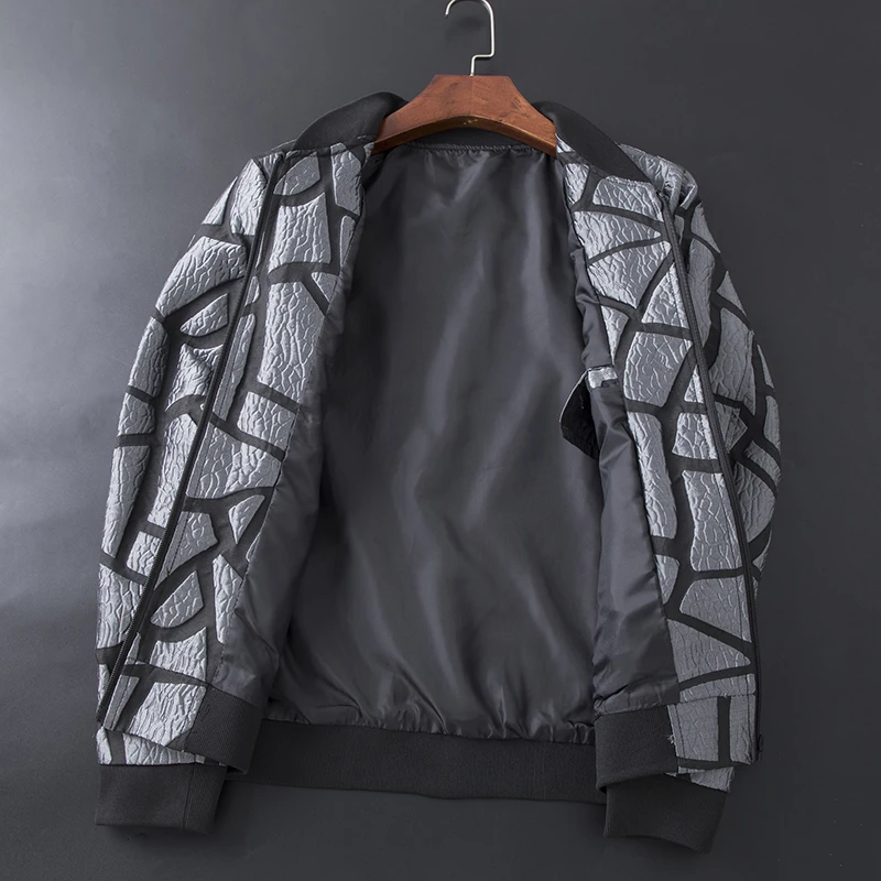 Серебряная Лоскутная куртка для мужчин осень весна мужские летные куртки Модные