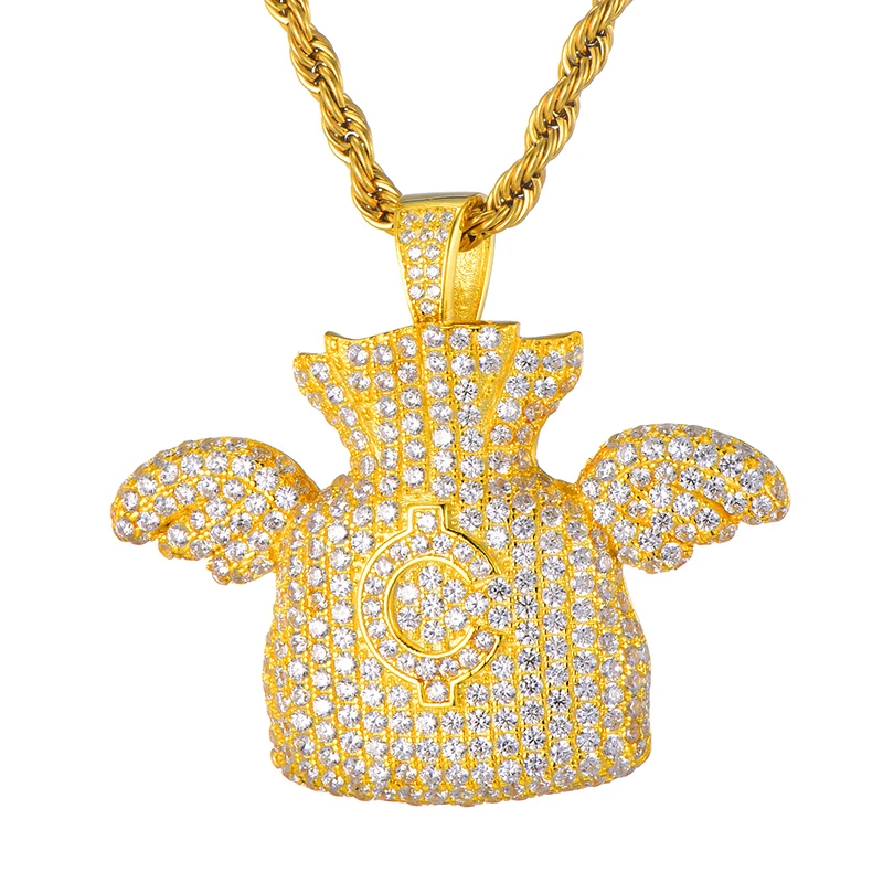 Полная AAA Iced Out Bling CZ кубический циркон медный доллар сумка для денег Крылья ангела