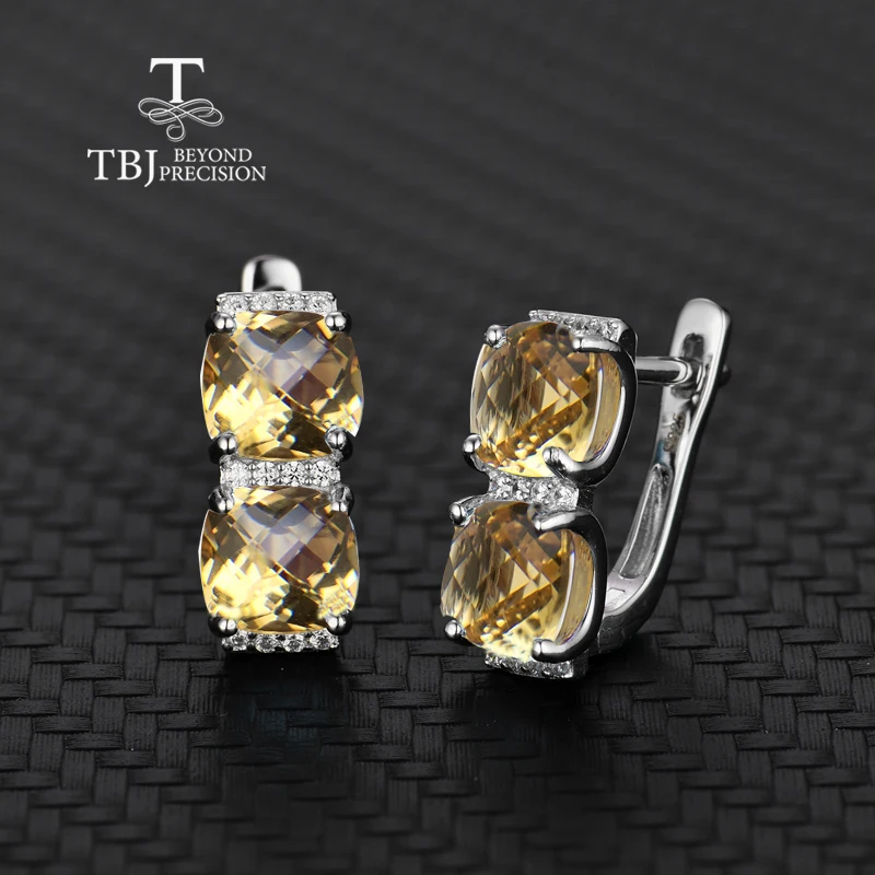 TBJ натуральный цитрин cu7.0mm шахматная доска сечения серьги из стерлингового
