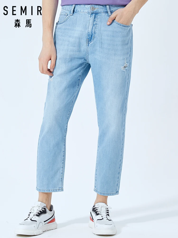 Джинсы SEMIR мужские хлопковые модные штаны светлого цвета в Корейском стиле