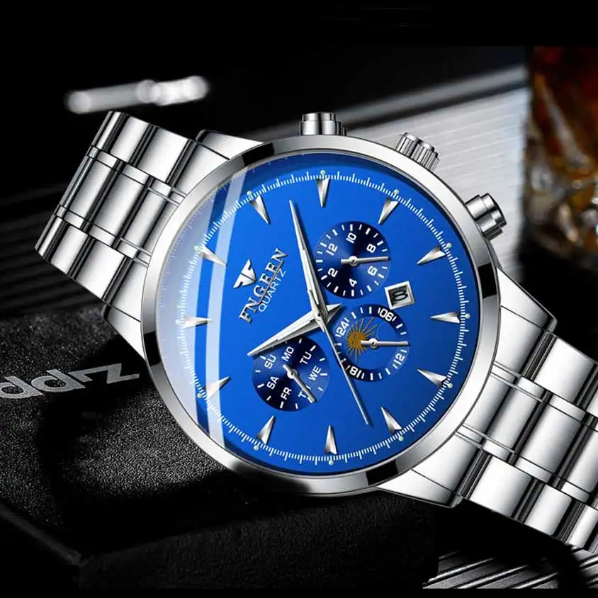 FNGEEN Mens Watch Luxury Men's Stainless Steel Quartz Analog Date Wrist Sport Watches belt watch Relogio Masculino | Наручные часы