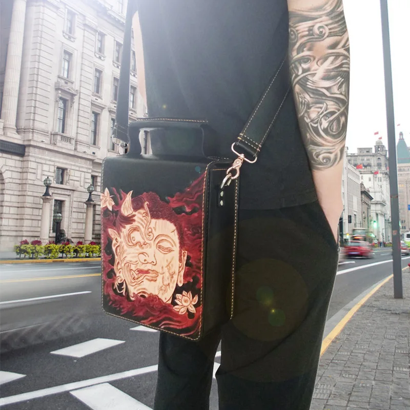 Натуральная кожа Мужская сумка Будда Повседневная Ретро Бизнес портфель-сумка