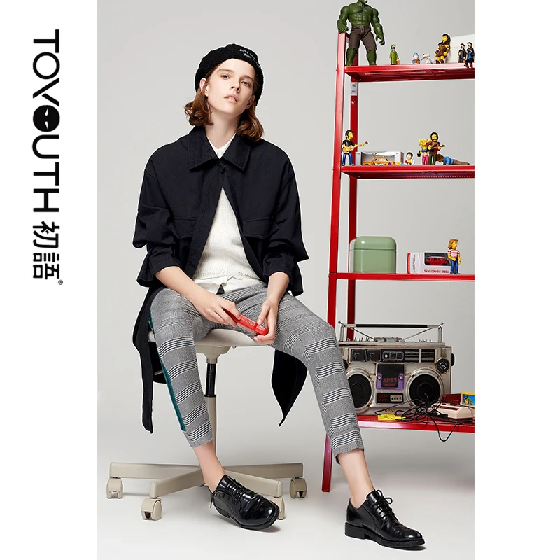 Toyouth New Autumn Black Single Breasted Long Trench Coat for Women Loose Button Collar Abrigos Mujer Manteau Femme|Женские плащи и