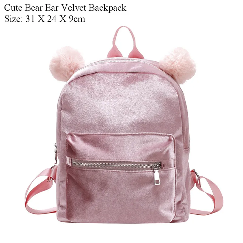 Model 1 Pink Милые бархатные рюкзаки с медвежьими ушками для девушек и женщин, школьные сумки на плечо для путешествий, зимний модный рюкзак Mochilas Mujer, рюкзак - Цвет: Model 1 Pink