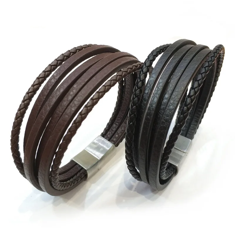 Браслет YIZIZAI из натуральной кожи в стиле панк черный плетеный браслет