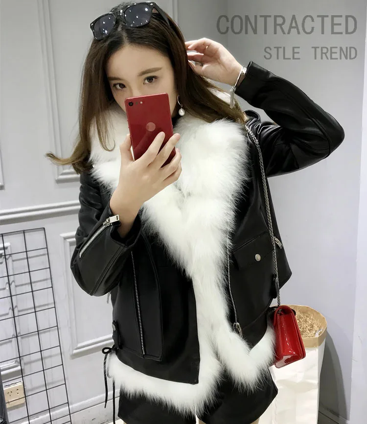 Весенние короткие зимние теплые женские Куртки из искусственной кожи с меховым воротником женские черные мотоциклетные байкерские куртки верхняя одежда пальто съемный PY40