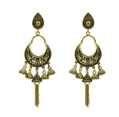 5314g Индийские окисленные серьги Jhumka Jhumki, индийские ювелирные изделия для женщин, золотые, серебряные, длинные серьги с кисточками, с ушками, для афганского, египетского, турецкий Цыганский - Окраска металла: 5314g