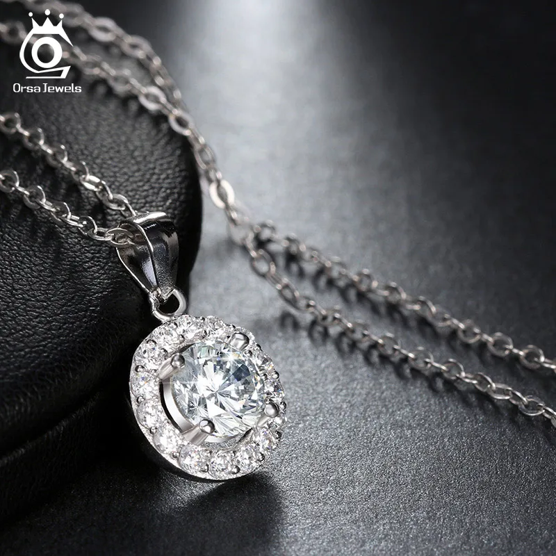 ORSA JEWELS 925 пробы Серебряное ожерелье для женщин большой круглый 12 мм кулон с роскошным AAA цирконием Серебро 925 ювелирное изделие подарок OSN43