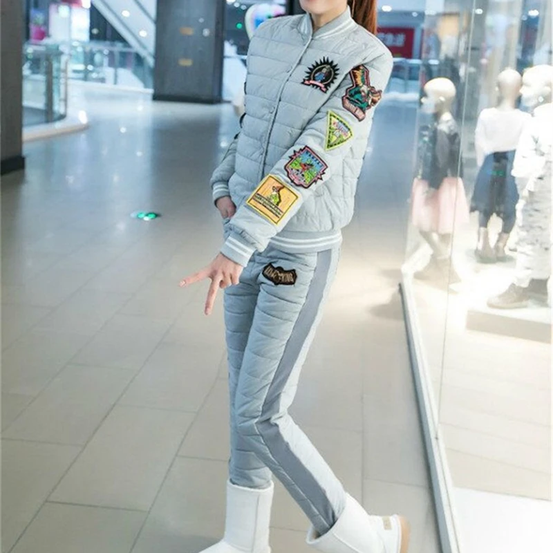 2017 Для женщин зимнее теплое пальто из хлопка модные тонкие 2 шт. комплекты (топ +