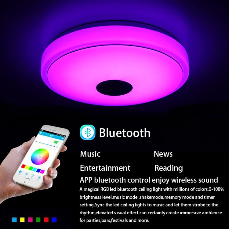 Многофункциональный динамик с Bluetooth APP пульт дистанционного управления RGB с регулируемой яркостью, умное современное освещение, домашний музыкальный светодиодный потолочный светильник