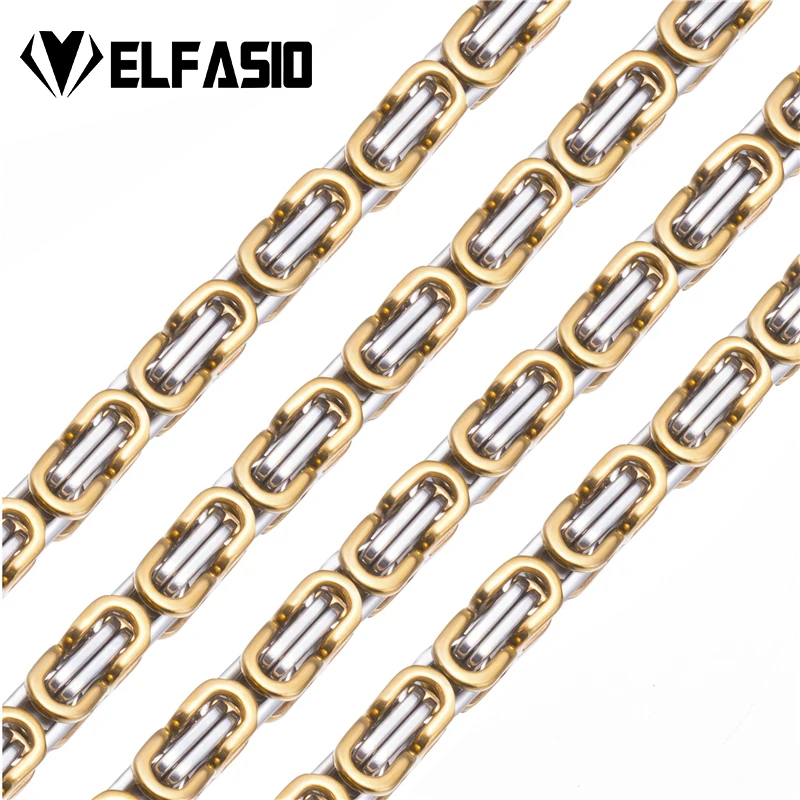 

Elfasio Men's Necklace Stainless Steel Chain for Men Women Gold Black Silver Color Byzantine Jewelry Customized Length