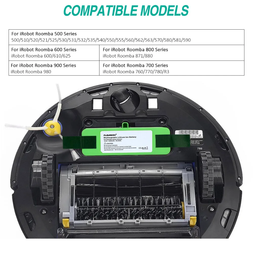 Floureon обновленная батарея 5300mAh 14,8 V для iRobot Roomba 500 600 700 800 980 серии Li-ion