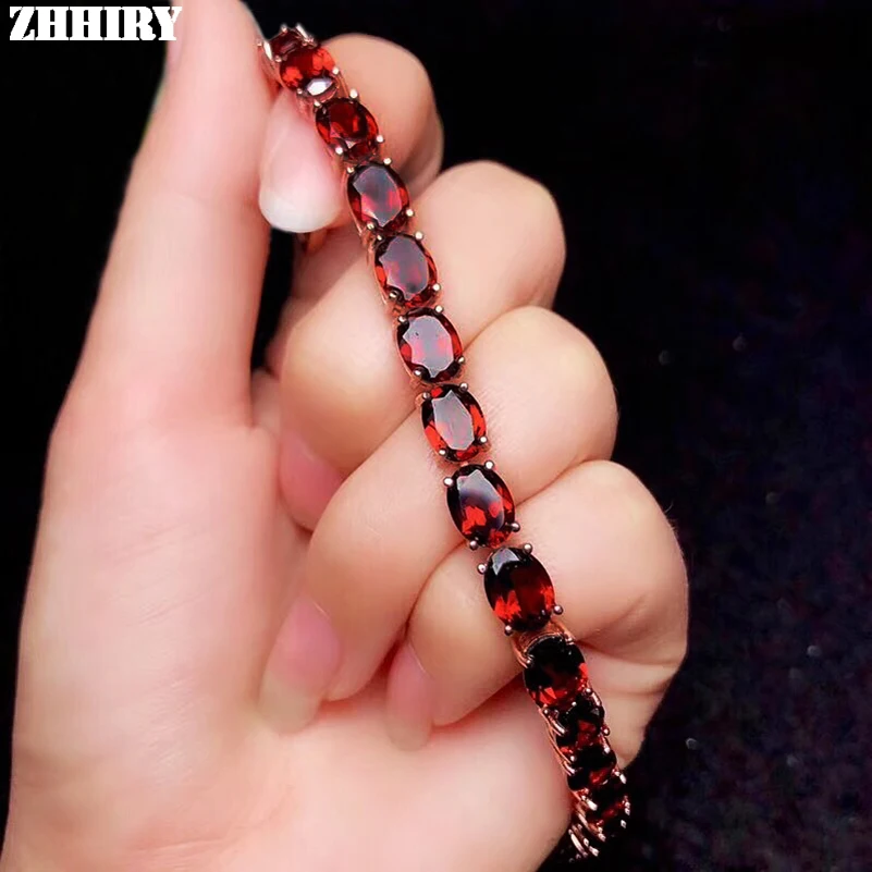 ZHHIRY настоящий натуральный красный гранат 925 пробы Серебряный браслет для женщин подлинный драгоценный камень браслеты ювелирные украшения