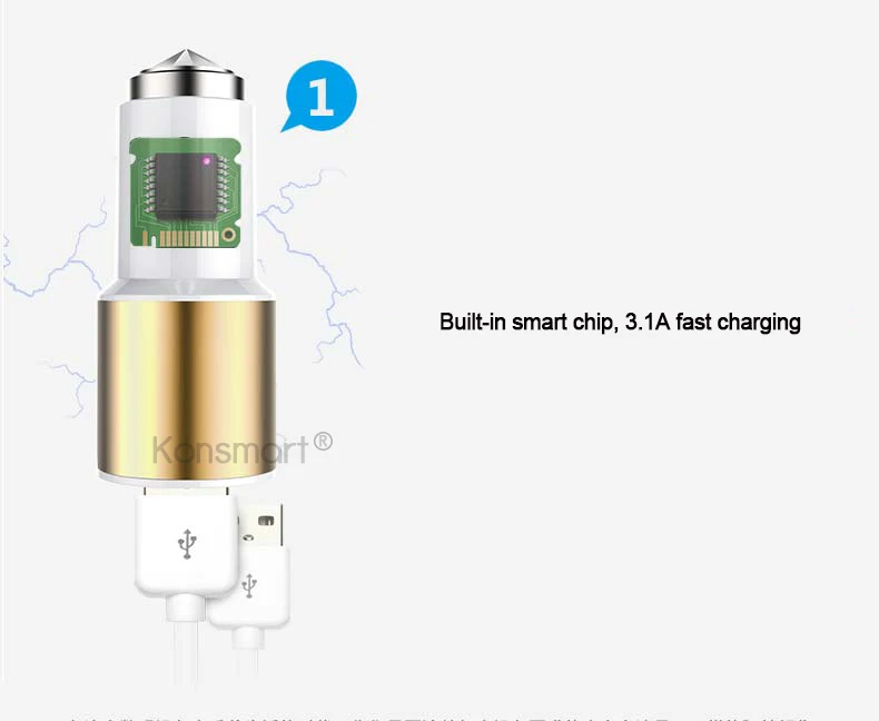 KONSMART 3.1A быстрой зарядки безопасности жизнедеятельности молоток двойной зарядное устройство USB для iPhone 6s 7 Plus samsung мобильных телефонов Планшеты PC
