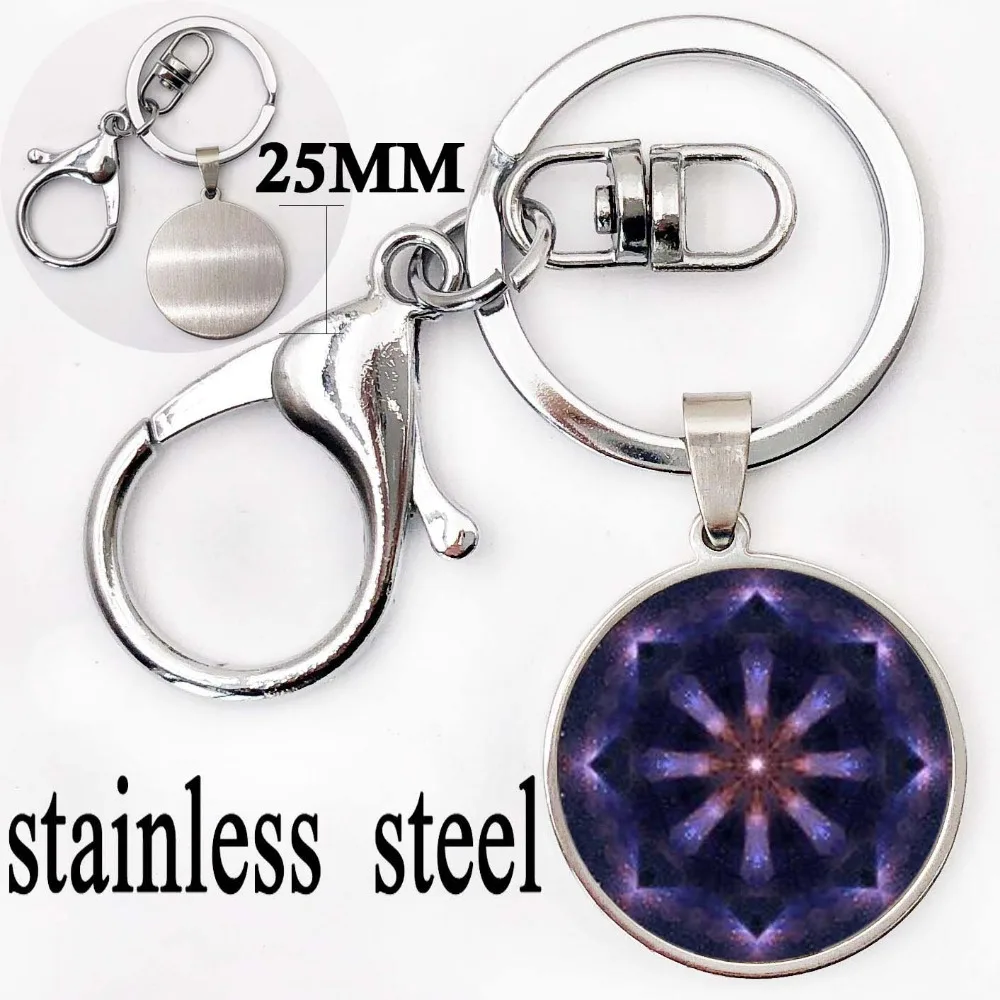 Fashion High Quality Keychain Glass Yoga Pattern Key Chain Mandala Handmade Art ring India Women Religious Jewelry | Украшения и