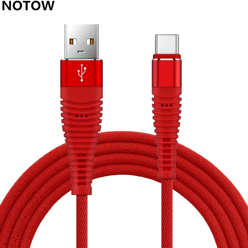 red NOTOW 1 м/2 м/3 м Плетеный тканевый 2A usb type-C кабель для синхронизации зарядного устройства для samsung Galaxy S9/S8/S8Plus/S9Plus/Note8 для Oneplus 5 - Тип штекера: red