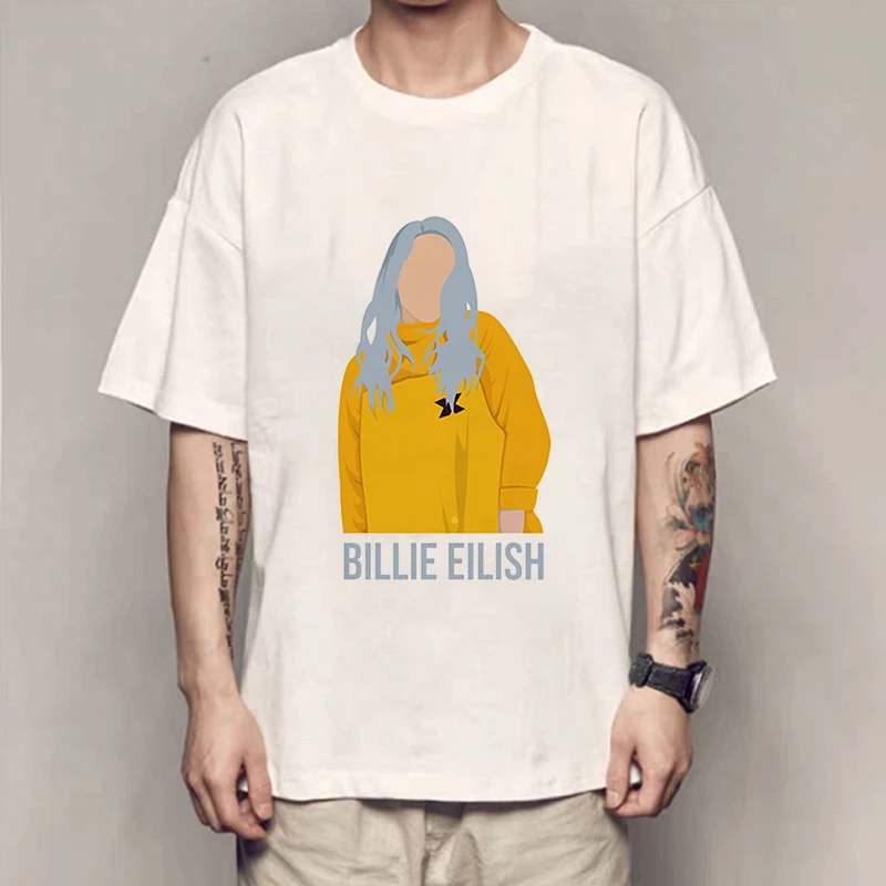 Billie Eilish Футболка с принтом мужская летняя белая хлопковая Повседневная рубашка