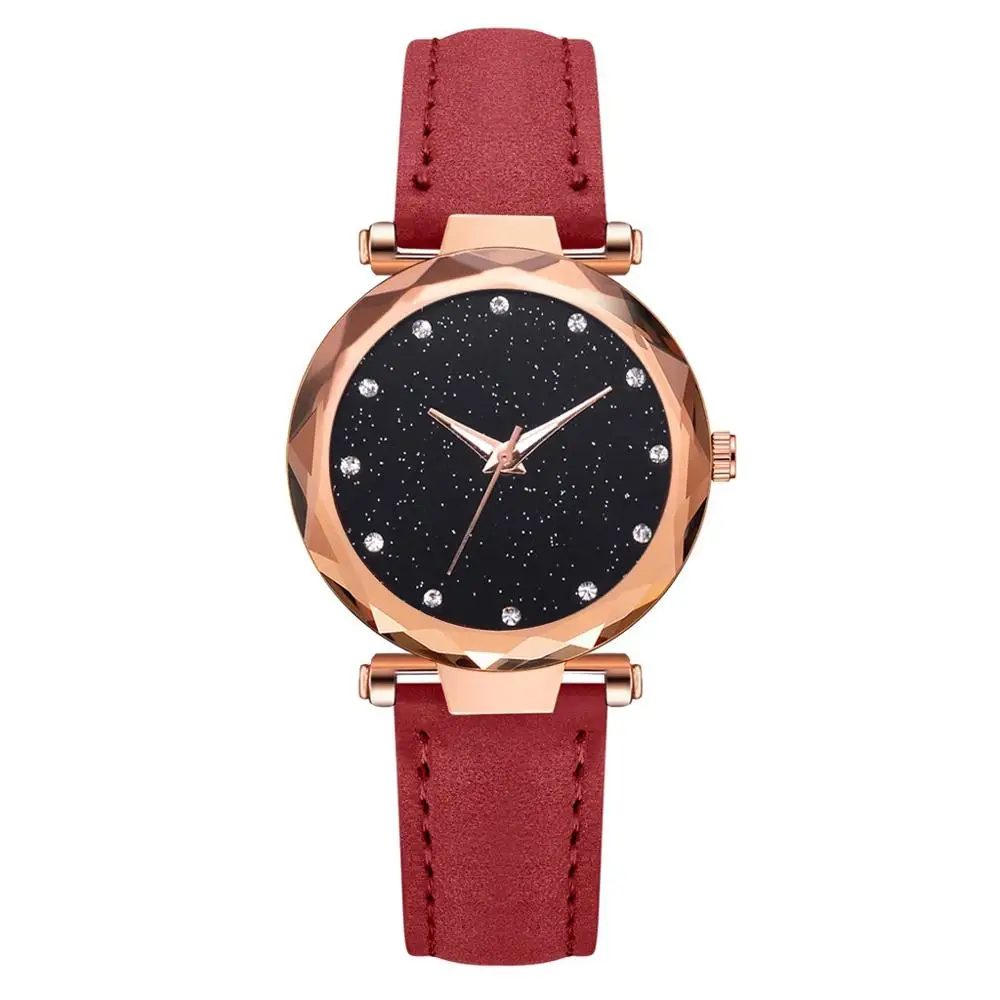 Красный Топ часы женские модные часы ремешок для часов PU браслет Femme Montre звездное небо платье стразы женские Zegarek Damski - Цвет: Красный