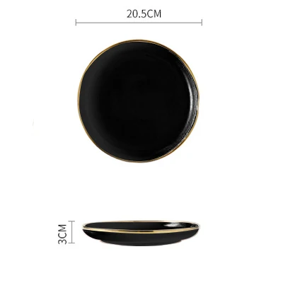 Black 8 Inch Plate Розовое, Черное золото ход Керамика обеденная тарелка, столовая посуда фарфор оптом сервировочной Посуды Лоток для ключей, свадебные декоративные столовые приборы - Цвет: Black 8 Inch Plate