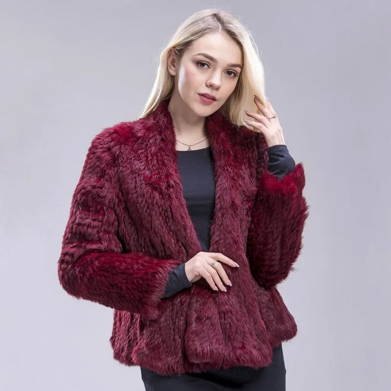 wine red FXFURS натуральный мех кролика пальто модные меховые куртки зимняя теплая верхняя одежда кролика меховой кардиган женский стиль - Цвет: wine red