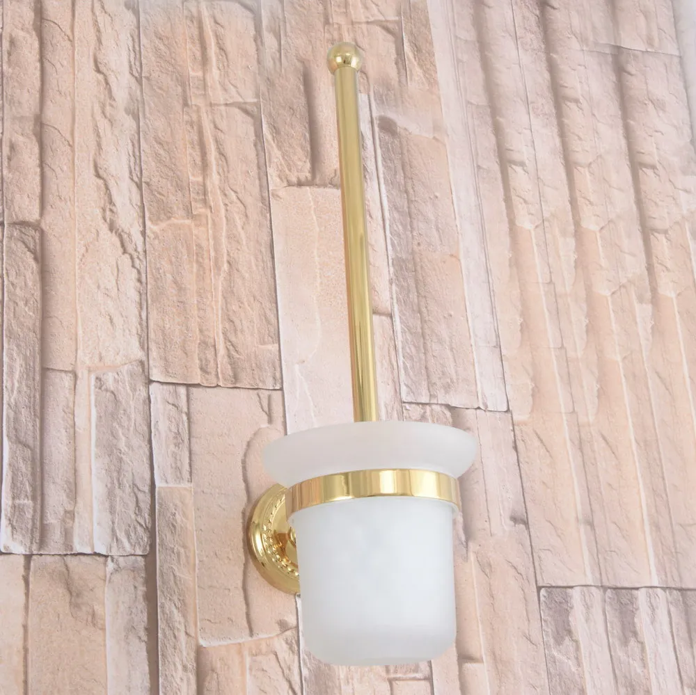

Wall Mounted Luxury Gold Color Brass Bathroom Toilet Brush Holder Set Bathroom Accessory Single Glass Cup mba596